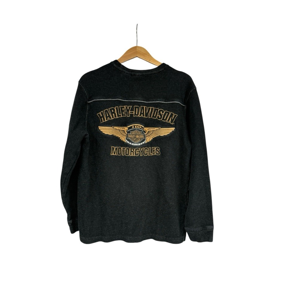 Harley Davidson 110th Anniversary Gray Long Sleeve Sweater Shirt Men's Medium